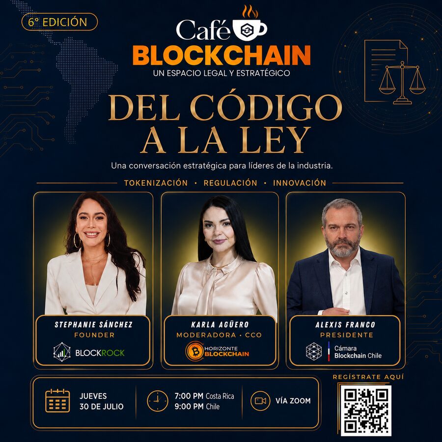 Café Blockchain 6ª Edición · Del Código a la Ley — 30 de julio